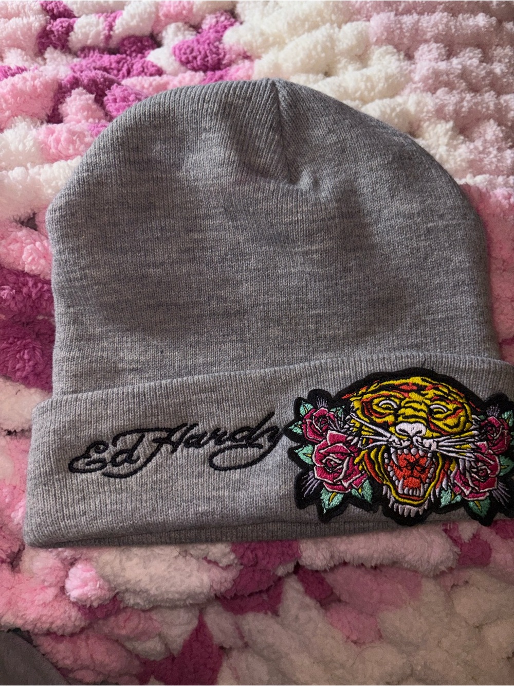 Casetify Gray Beanie with Colorful Embroidered Tiger Patch